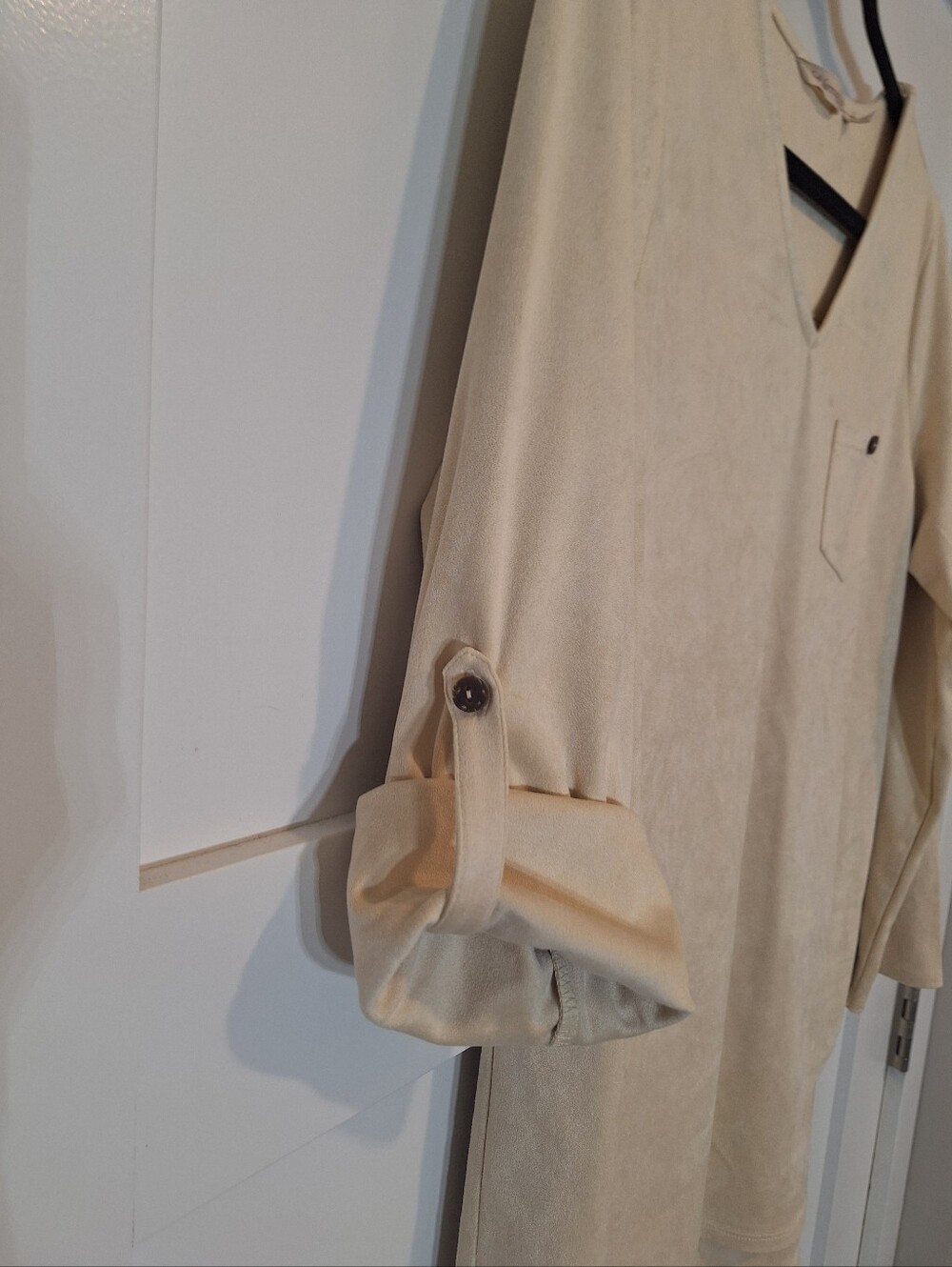 Soft Surroundings Suede Hi Low Tunic Top Roll Tab Sleeves Beige Size Medium - Picture 7 of 12